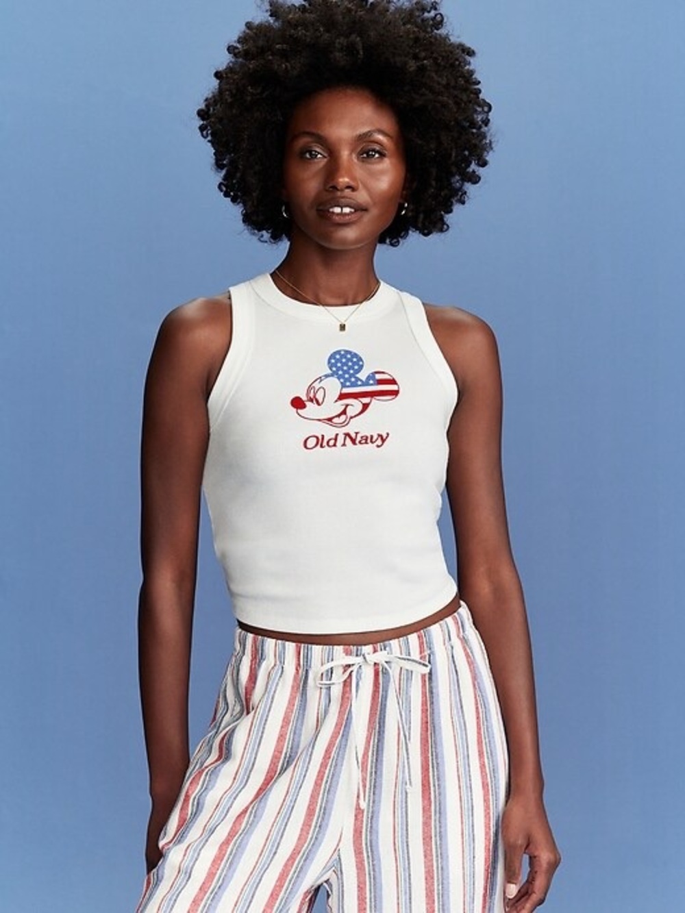 Old Navy x Disney Mickey Mouse Flag Ribbed Cropped Tank, NWT, S